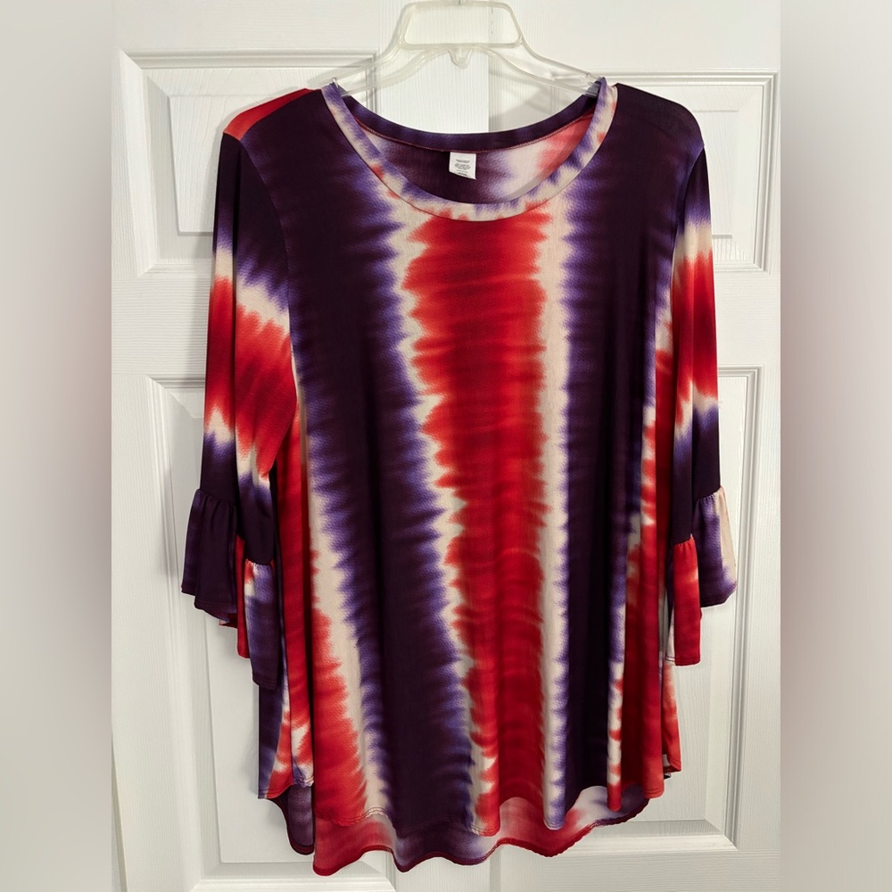 ANDREE Women’s 3X Purple and Red Blouse, Worn Once